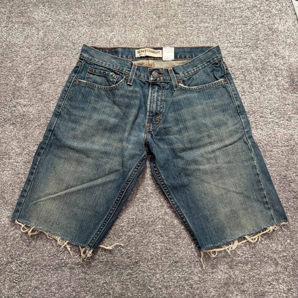 Levis 514 Denim Shorts Mens 31 Blue Cotton Cut Off Raw Hem Grunge Casual Summer